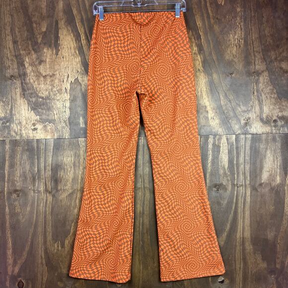 Cuidado Con El Perro Womens Pants Orange Checkered Illusion Pull On Leggings M - Picture 8 of 10